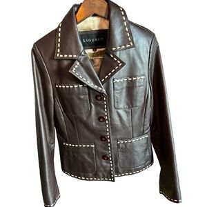 SAGUARO women’s SIZE Medium Brown Button Down Leather Jacket NWOT